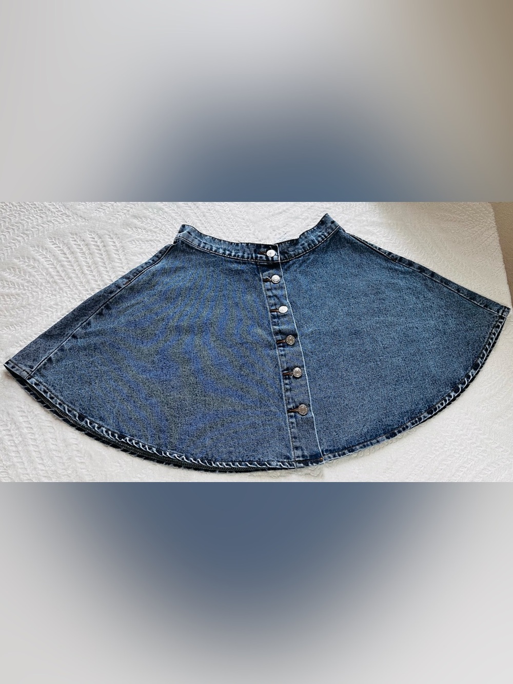 SHEIN Blue Denim Button-Front A-Line Skirt